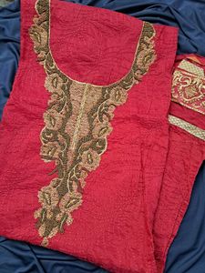 Tomato Red 3 Piece Unstitched Suit