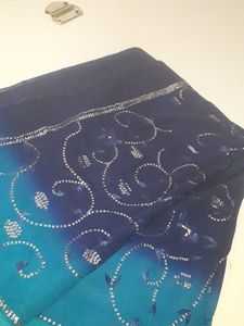 Saree Navy Blue+SkyBlue Sequence Work Floral Print