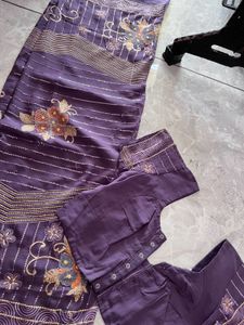 Purple Embroidered Saree with Blouse