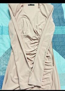 Blush Pink Ruched Bodycon Dress (ZARA)