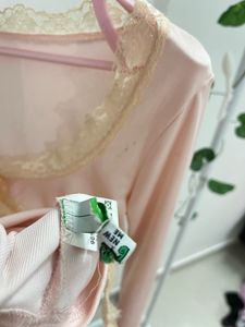 Pink Lace Trim Long Sleeve Top