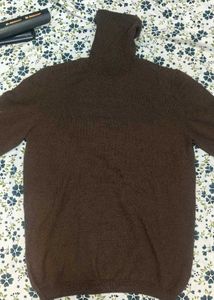 Brown Turtleneck Ribbed Top