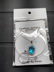 Silver Colorful Gem Pendent, Bracelet &amp; Ring Set