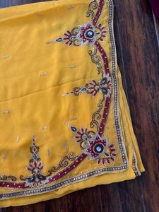 Mustard Yellow Saree With Embroidered Blouse