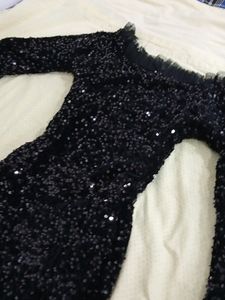 Sequin Mermaid Tail Off Shoulder black Dress