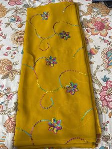 Mustard Yellow Sequin Saree(FIXED PRICE)