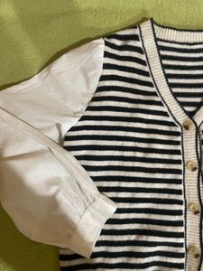 Striped Cardigan with Blouse Sleeves