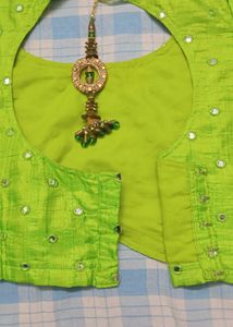 Green Embroidery Saree with Mirror Work Blouse