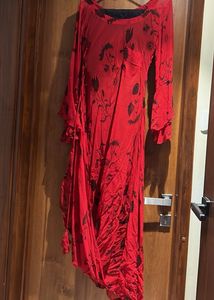 Red Floral Print Asymmetric Dress
