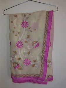 Embroidered Cream Saree