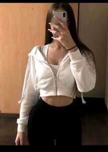 Trendy White Cropped Hoodie