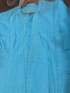 🩵Sky Blue Lucknowi baadla Kurta Set🩵