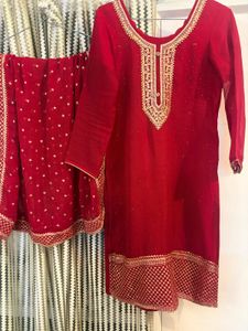 Red Embroidered Kurta Set