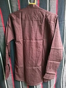 Maroon Mandarin Collar Shirt Men