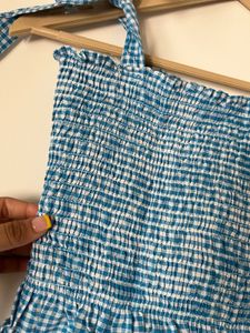 Blue Gingham Tie Strap Top