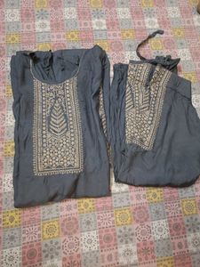 Zari Work Grey Kurta Plazo