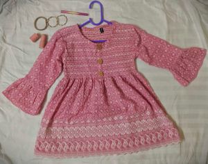 Pink Embroidered Fit And Flare Kurti