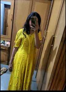 Yellow  aline frock Dress 3xl linen cotton shoulde