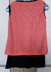 Women 2 Layer Fancy Peach And Black Top