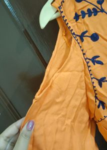 Orange Embroidered Cold Shoulder Top