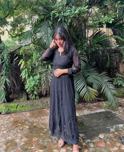 Black Lucknowni Anarkali Top