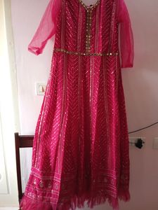 Red Chikankari Wedding Gown