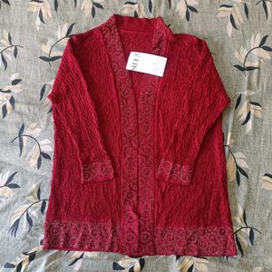Elegant Red(Maroon) Embroidered Cardigan