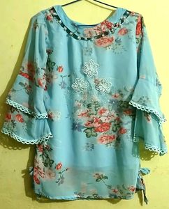 Floral Print Top with Ruffle Sleeves