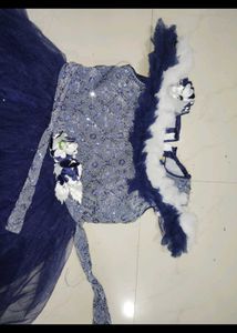 Royal Blue Tulle Dress Combo Set With Jewelar Se