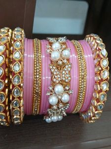 Bridal Pink &amp; Gold Chura Set