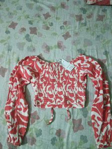 Red &amp; White Crop Top