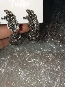 Ethnic Jhumka Earrings - Silver Tone