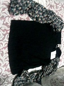 Black Top with Floral Sleeves