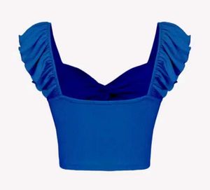 Blue Ruffled Crop Top