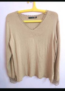 Beige V-Neck Knit Top