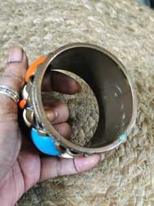 Vintage Pure Brass Stone Cuff Bracelet (Kada)