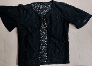 Black Lace Open Front Top