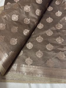 Brown And Beige Zari Work Banarasi Fabric