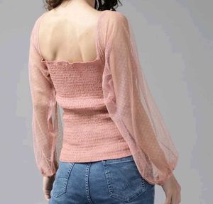 Pink Sheer Sleeve Top