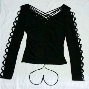 Black V-Neck Embellished Top