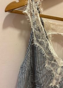 Beautiful Striped Lace Trim Top