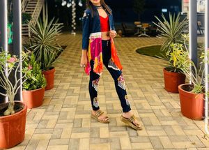 Navratri Style Denim Jeans Nd Shrug Jacket