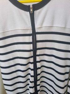 Striped Zip-Up Knit Top