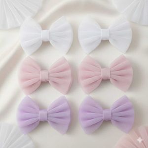 Cute Bow Hair Clips - Set of 6 Pink Lavender white