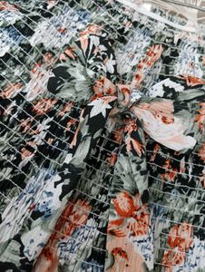Floral Printed Top With Bow On Centre