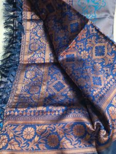 New Ras Malai Silk Saree Set - Blue &amp; Red