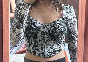 ✨ Black &amp; White Abstract Mesh Corset Top