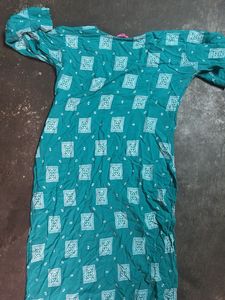 Teal Printed Long Sleeve Dress