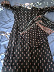 Striped Tunic Dress And Black Kurti With Shawl