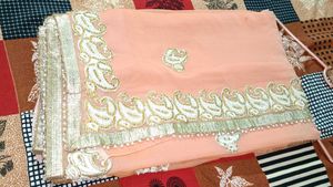 Peach Embroidered Saree